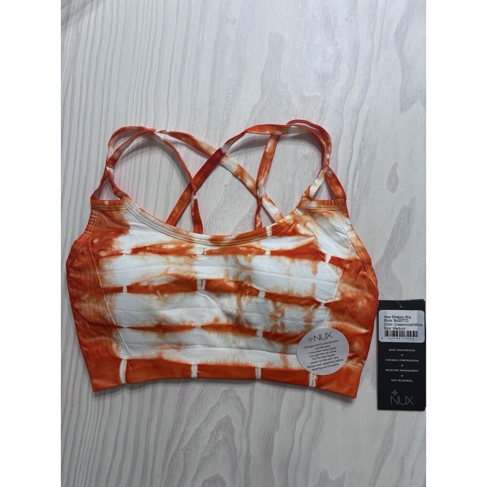 NUX New comfort Strappy Bra in Creamsicle/White crisscross back NWT Size M